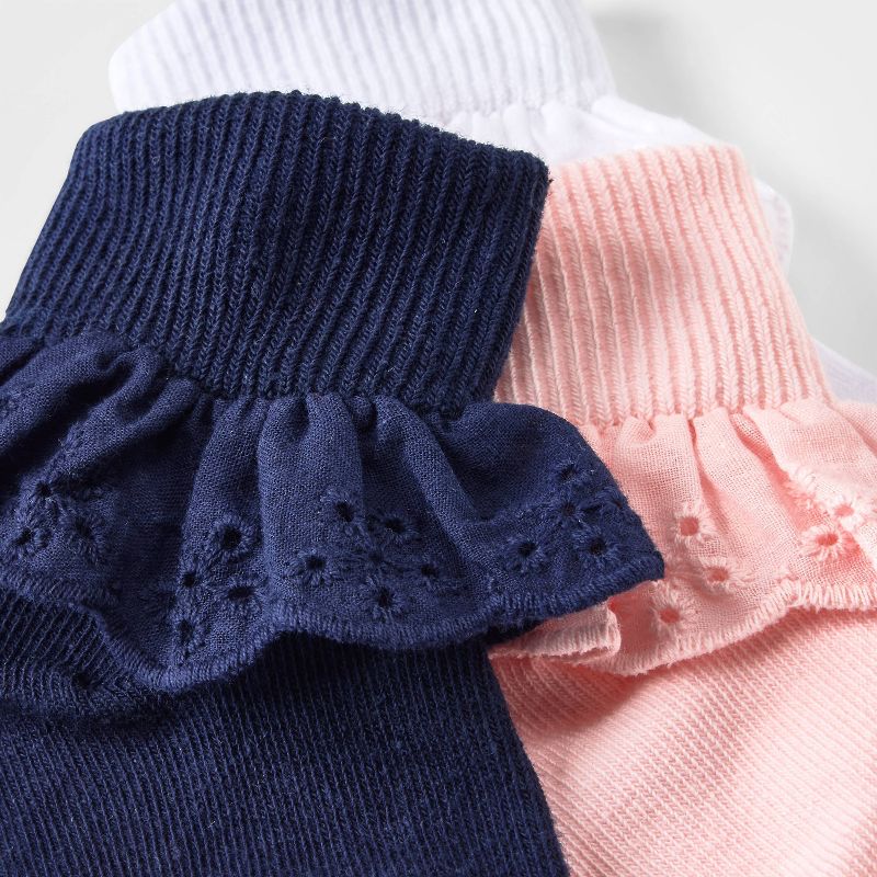 Toddler Girls' Solid Dress Socks - Cat & Jack™ White/Pink/Blue, 4 of 7
