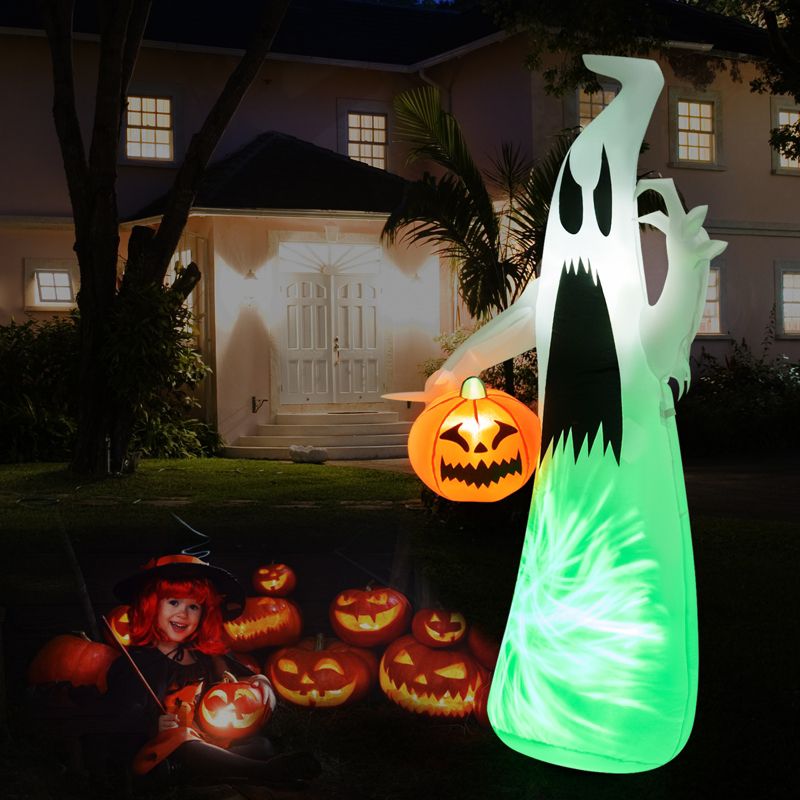 Tangkula 6FT Halloween Inflatables Ghost Holding Pumpkin Blow Up Ghost & Pumpkin Prop with Rotating LED Light Scary Halloween Decorations, 2 of 11