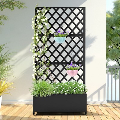 TUYOHW Metal Planter Box with Trellis, Metal Raised Garden Bed with Trellis, Garden Box for Climbing Plants, Flower