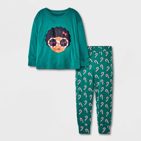 Elle Olivia Toddler Girls' 2pc Candy Cane Pajama Set - Green : Target