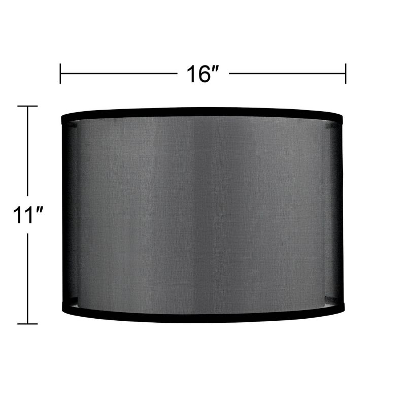 Springcrest Black Organza Medium Double Drum Lamp Shade 16" Wide x 11" High (Spider) Replacement with Harp and Finial, 5 of 10