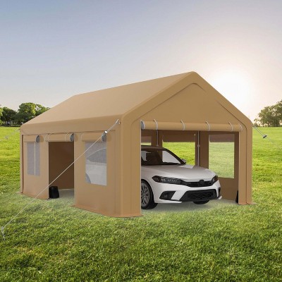 Heavy Duty Portable Garage - 13x20ft All-Season Carport with 4 Roll-Up Doors & Windows for Car, Truck, Boat Storage