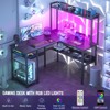 Aheaplus L Shaped Desk with Hutch, LED Lights, Reversible Corner Desk with Power Outlet - 3 of 4