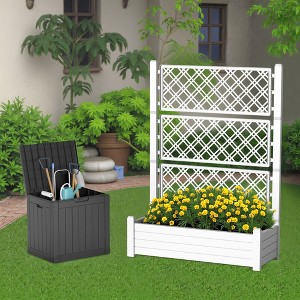 2-Piece White Outdoor Planting Bed With Grille And Black Storage Box, Suitable For Outdoor Planting - 1 of 4