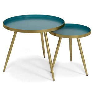 2pc Monetta Nesting Tables Teal - WyndenHall: Mid-Century Modern Iron Side & Coffee Table Set - 1 of 4