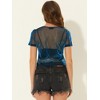INSPIRE CHIC Women's Mesh Crop Short Sleeve Metallic Party See-Through Crop Shirts - 4 of 4