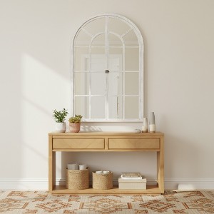 Spassway Entryway Console Table with Window-Pane Mirror Set 2 Drawers Storage Table With Open Shelf Decorative Rustic Mirror for Hallway Living Room - 1 of 4