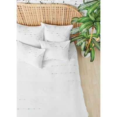 White Cotton Embroidered Standard Sham with Rainbow Accents