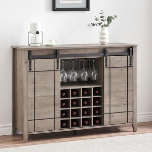 Dark Brown Wine Bar Cabinet,47" Farmhouse Coffee Bar Cabinet with Sliding Barn Door, Buffet Sideboard Cabinet with 16 Bottle Wine Rack for Dining, Li - 1 of 4