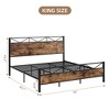 King Bed Frame, Metal Platform Bed Frame with Rustic Wood Headboard and Footboard - 2 of 4