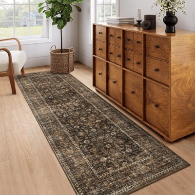 Vintage Rug Floral Printed Distressed Area Rug Machine Washable Rug