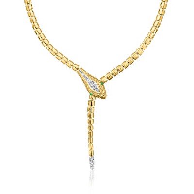 Ross-Simons 0.33 ct. t.w. Diamond Snake Y-Necklace With Emerald Eyes in 18kt Gold Over Sterling
