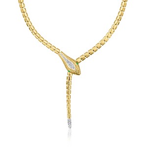 Ross-Simons 0.33 ct. t.w. Diamond Snake Y-Necklace With Emerald Eyes in 18kt Gold Over Sterling - 1 of 4