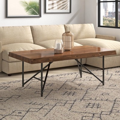 Transitional Industrial Acacia Wood Coffee Table with Metal Legs