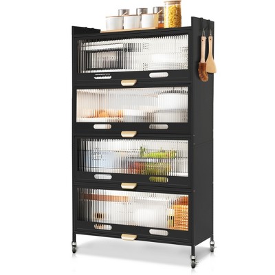 Fortune Candy 57.48'' Height 5 Tier Pantry Cabinet with 4 Doors Black