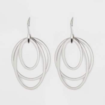 Flat Oval Orbital Drop Earrings - Universal Thread™ Silver