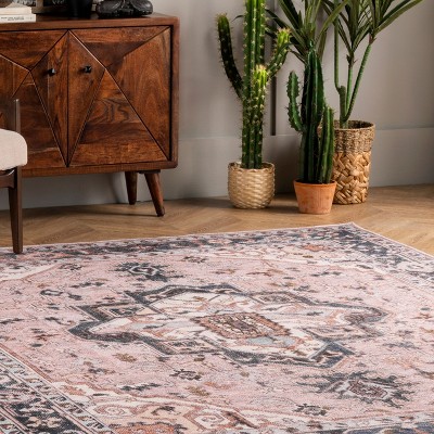 Eco-Friendly Sasha 8' x 10' Pink Medallion Washable Area Rug