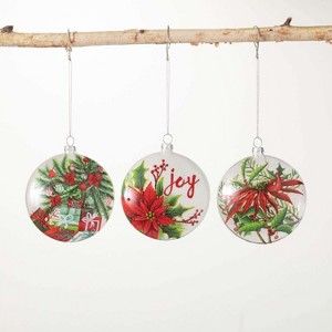 Botanical Disc Ornament Multicolor 4"H Glass Set of 3 - 1 of 2