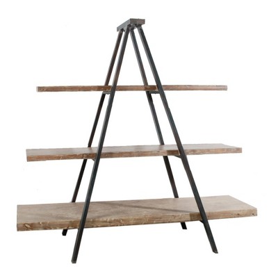 73" Ramsden Solid Wood and Iron Tripod Book Shelf Brown/Black - A&B Home: 3-Tier Open Storage, No Assembly Required
