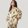 Anna-Kaci Lounge Women's Cat Print Satin Pajama Set Long Sleeve Button-Up Top with Elastic Waist Full-Length Pants - 4 of 4