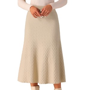 INSPIRE CHIC Women's Elastic High Waist A-Line Ribbed Knit Sweater Skirt - 1 of 4
