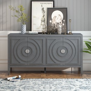 NicBex 60" Retro Style 4-Doors Sideboard,Kitchen Storage Cabinets with Circular Groove Design and Metal  Handle  for Kitchen and Dining Room,Gray - 1 of 4