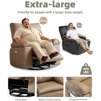 360° Swivel Recliner Chairs, PU Leather Rocker Recliner Chair with Heat and Massage, Ergonomic Lounge Chair with Remote Control for Adults