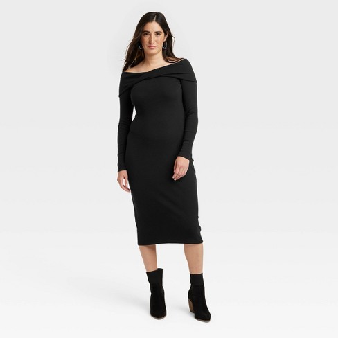 NECHOLOGY Women Midi Dress Off Dress Sleeve Solid Long Women