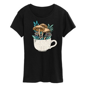 Women's - Instant Message - Coffee Cup Flowers Short Sleeve Graphic T-Shirt - 1 of 4