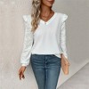 Women's Sweatshirt V Neck Long Sleeve Top Lace Ruffles Sleeves Pullover - 3 of 4