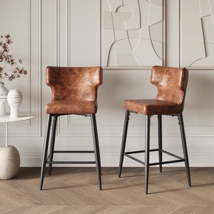 DOMETOUR 28 inch Counter Height Bar Stools Set of 2 Modern Bar Upholstered Chair with PU Leather Metal Footrest for Kitchen Island - 1 of 4