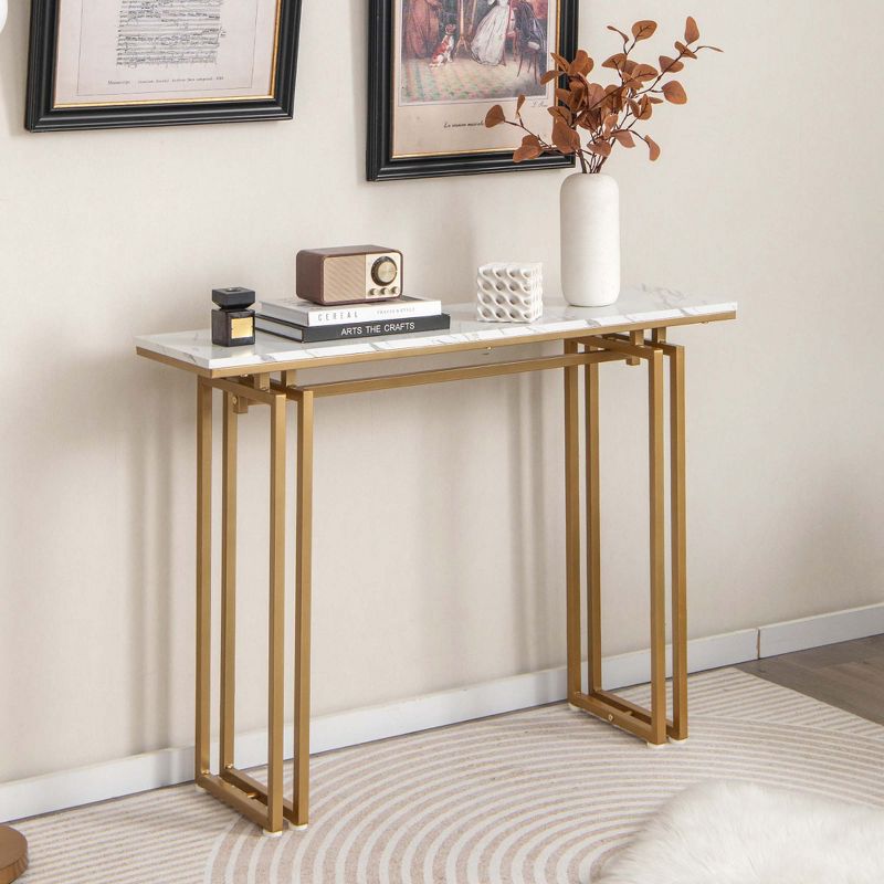 Costway 43.5'' Console Table Faux Marble Entryway Sofa Table with Metal Legs Living Room Black/Gold, 2 of 10
