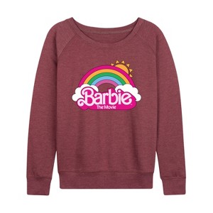 Women's - Barbie - Barbie Logo Rainbow Lightweight French Terry Wide Neck Long Sleeve Shirt - 1 of 4