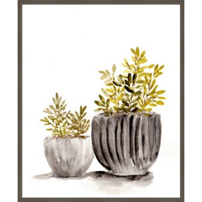 Gray and Green Succulent Watercolor Framed Wall Art 34"x41"