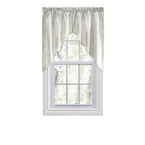 Ellis Curtain Plaza Classic Ticking Stripe Printed on 1.5" Rod Pocket Natural Ground Tailored Swag 56" x 36" Sage - 1 of 4