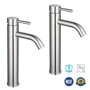Aquaterior Single Handle Tall Vessel  Faucet Bathroom Vanity Tap 2 Packs Brushed Nickel - 1 of 4