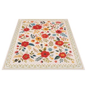 Itopfox Washable Boho Vintage Rug, Non Slip Floral Low Pile for Living Room, Bedroom, Farmhouse, Dining Room, Kids Playroom in Beige - 1 of 4