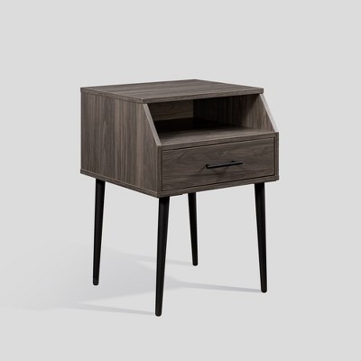 Modern 1 Drawer Angled Side Table Slate Gray - Saracina Home