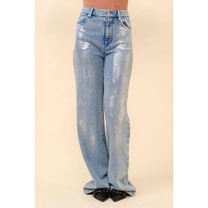 Women's Adelia Wide Leg Denim Sweatpants - Blue B - 1 of 4