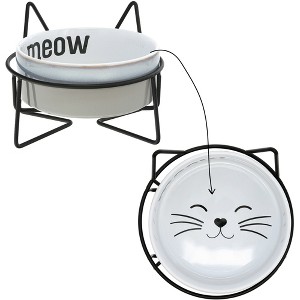Pavilion Gift Company - Meow - Cat Kitten Feline 13 oz Food Water Ceramic Dish Bowl Iron Stand Whisker Friendly - 1 of 4