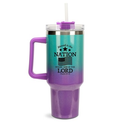 100 North Blessed Is The Nation God Is The Lord Flag Wrap-Around 40 Oz. Stainless Steel Water Bottle Coffee Mug, Spill & Leak Resistant, Travel