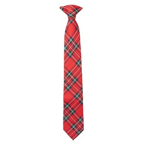 Jacob Alexander Boys' 14" Red Christmas Plaid Pre-Tied Clip-On Neck Tie - 1 of 4