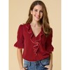 INSPIRE CHIC Women's Ruffle V Neck Puff Sleeve Summer Casual Chiffon Peasant Top - image 2 of 4