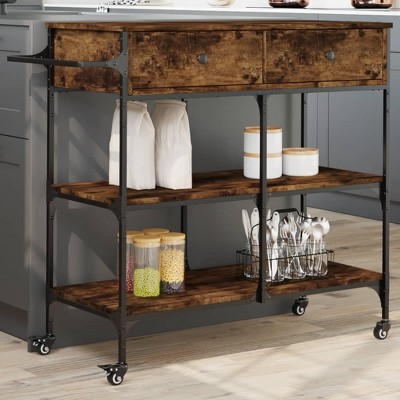 vidaXL Kitchen Trolley Smoked Oak 41.3 in.x16.5 in.x37.4 in. Engineered Wood