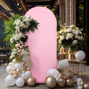 6.6ft Wedding Arch Cover Dual-Sided Color Round Top Arch Backdrop Stands with Zipper Elastic Backdrop Cover for Birthday Party Ceremony Banquet Decor - 1 of 4