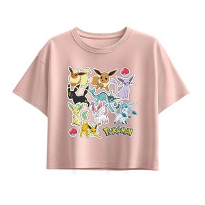 Girls' - Pokémon - Eeveelution Stickers Short Sleeve Boxy Graphic T-Shirt - 1 of 1