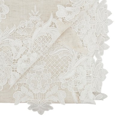 Beige Polyester Table Runner with Lace Border, 58" x 13"
