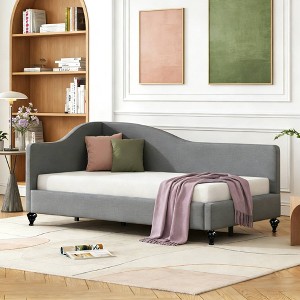 Luxystar Twin Size L-Shaped Linen Upholstered Daybed with Solid Wood Legs - 1 of 4