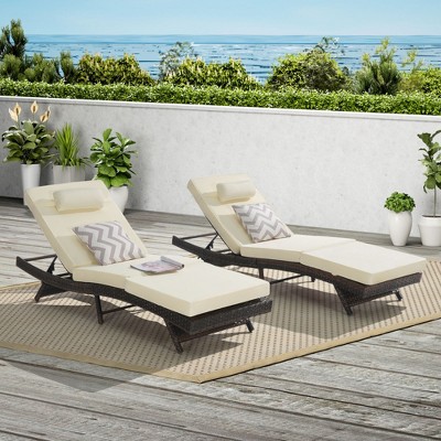 PAGED Outdoor Wicker Long Reclining Chair Set of 2 Patio Chaise Lounge Tanning Chairs for Poolside, Beach, Yard
