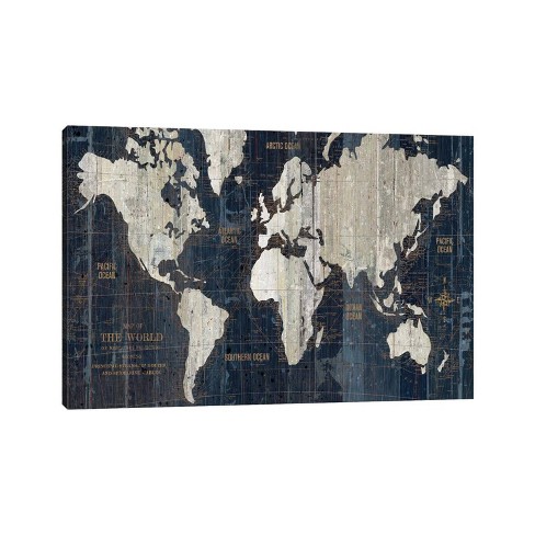 12 X 18 X 1.5 Old World Map Blue By Wild Apple Portfolio